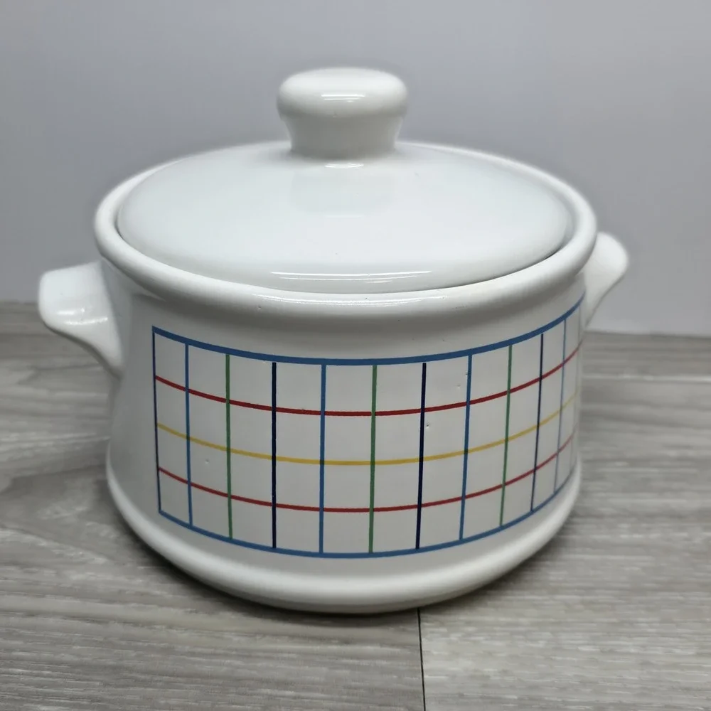 Mt Clemens Pottery Mardi Gras Collection Ceramic Canister Crock White Vintage